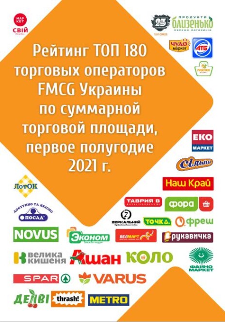 ТОП 180 торговых операторов FMCG Украины по суммарной торговой площади, первое полугодие 2021 г. (список сетей)