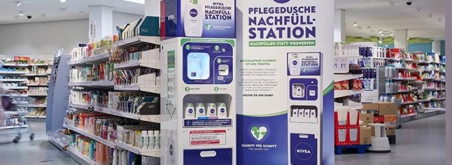 Nivea в Германии позволяет «заправится». Компания организовала в супермаркетах «заправочные станции» с гелем для душа